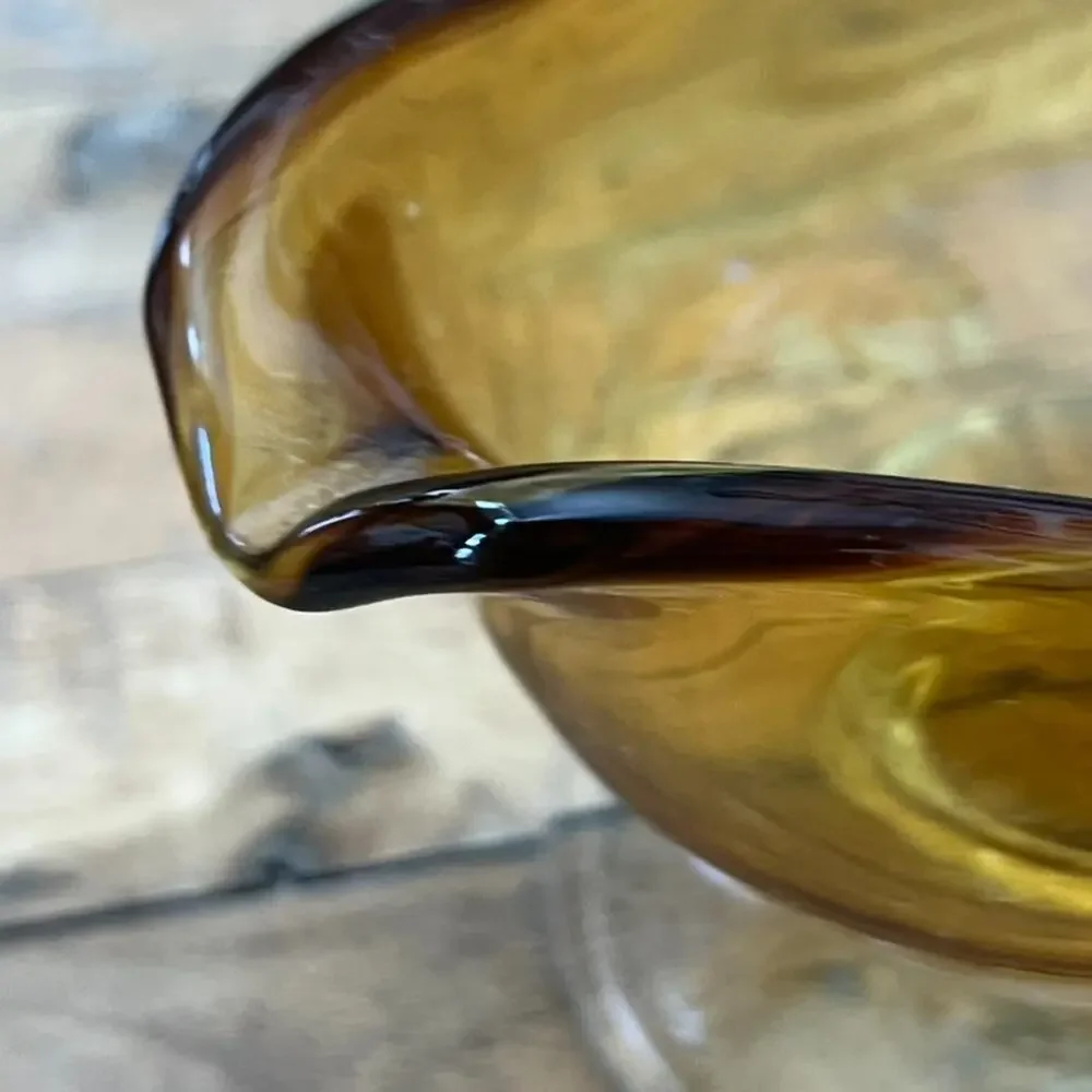 Vintage Williams Sonoma Amber Citrine Clear Glass Footed Gravy Sauce Hand Blown